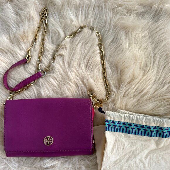 Tory Burch Chain Wallet - Purple Leather - Picture 1 of 9